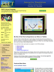 Screenshot of the December 2012 PhET newsletter