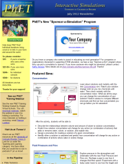 Screenshot of the July 2012 PhET newsletter