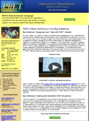 Screenshot of the May 2013 PhET newsletter